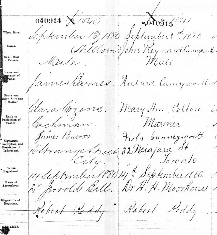Photocopy of John "Jack" Reynard Cunneyworth birth registration
