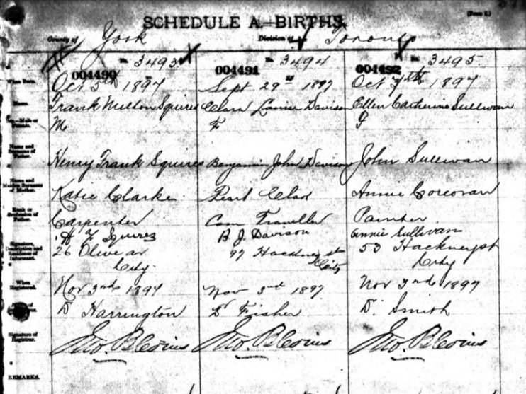 Ellen Catherine Sullivan birth registration