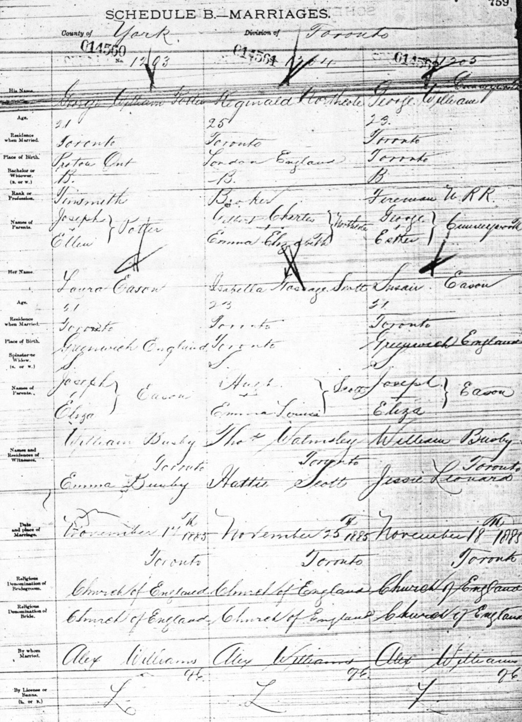 George and Susan's marriage registration
